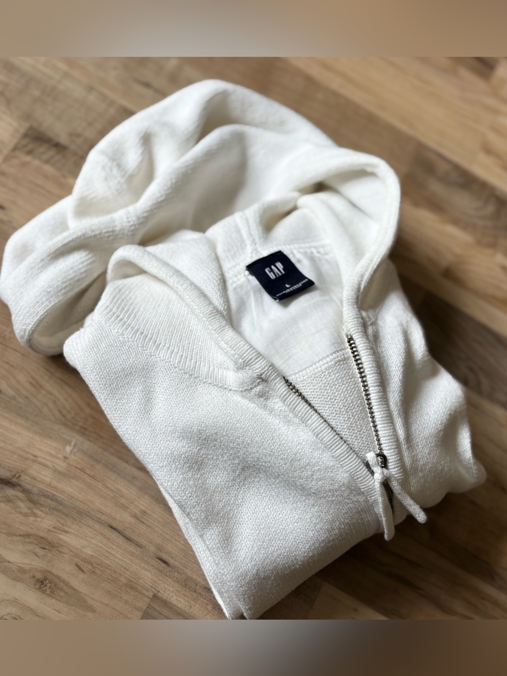 Vintage Y2K GAP Women's White Knit Zip Up Hoodie Sweater L Beachy Coastal - Picture 16 of 16